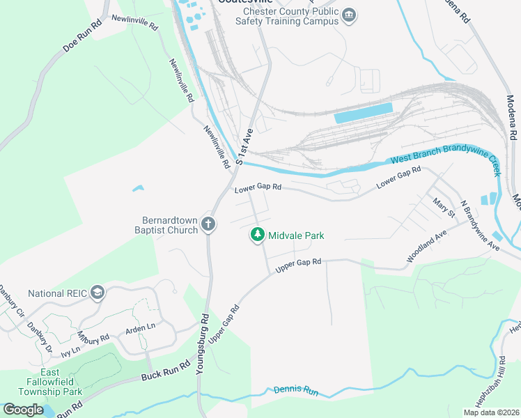 map of restaurants, bars, coffee shops, grocery stores, and more near 17 Bay Street in Coatesville