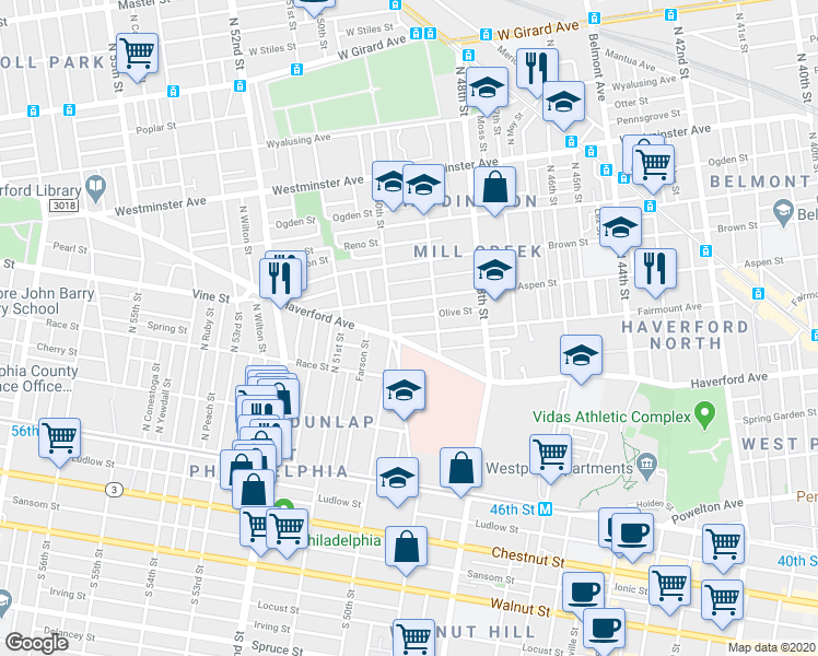 map of restaurants, bars, coffee shops, grocery stores, and more near 4939 Fairmount Avenue in Philadelphia