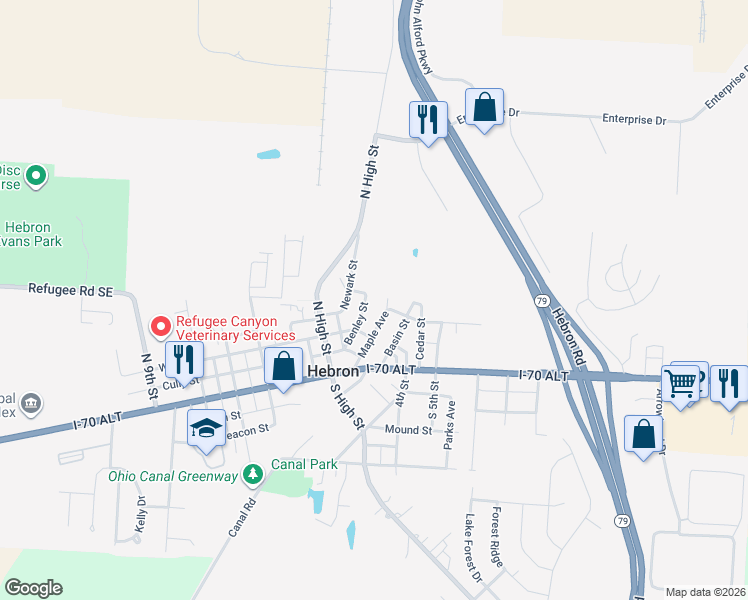 map of restaurants, bars, coffee shops, grocery stores, and more near 124 Newark Street in Hebron