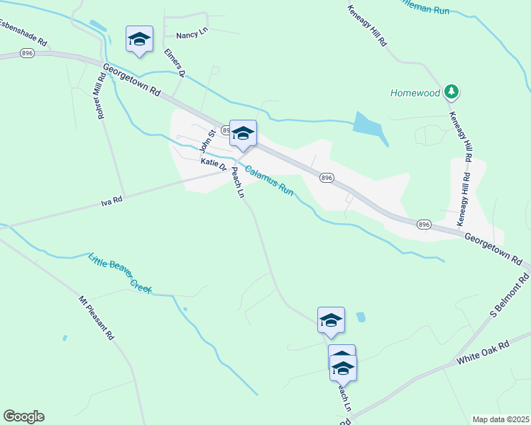 map of restaurants, bars, coffee shops, grocery stores, and more near 2 Peach Lane in Ronks