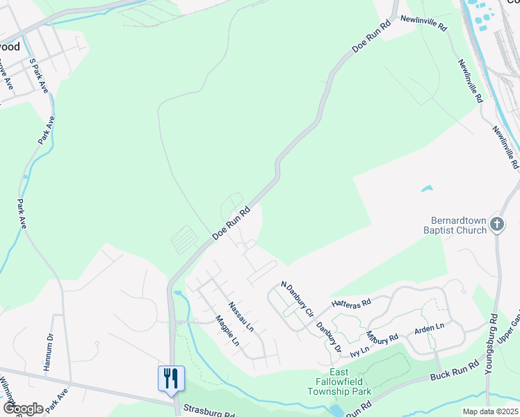 map of restaurants, bars, coffee shops, grocery stores, and more near 375 Doe Run Road in Coatesville