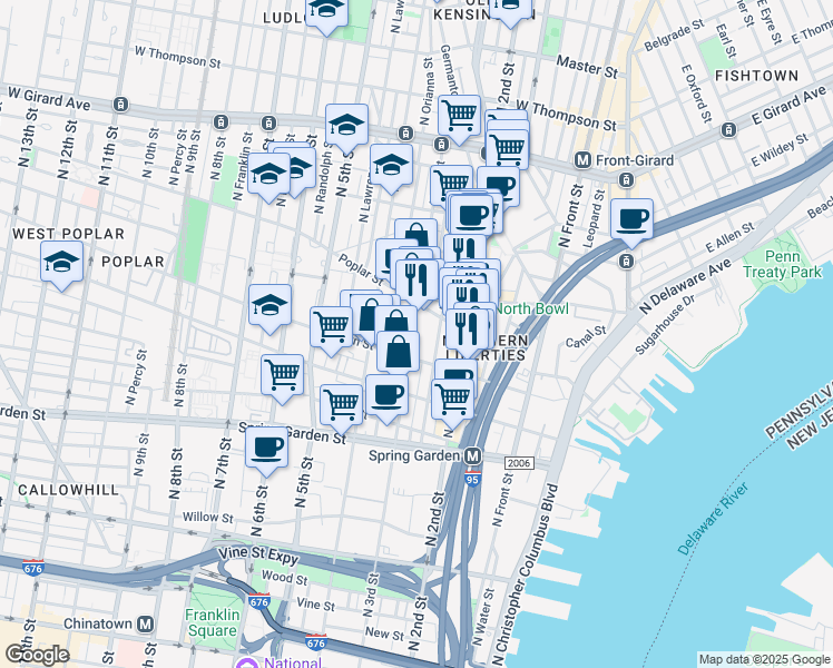map of restaurants, bars, coffee shops, grocery stores, and more near in Philadelphia