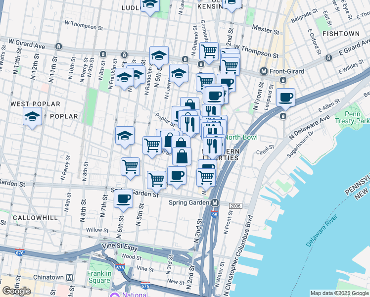 map of restaurants, bars, coffee shops, grocery stores, and more near in Philadelphia