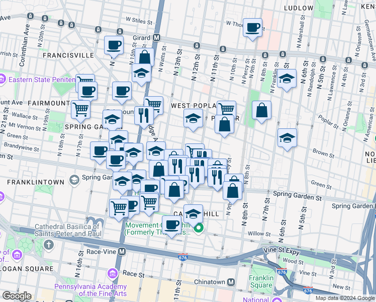 map of restaurants, bars, coffee shops, grocery stores, and more near in Philadelphia