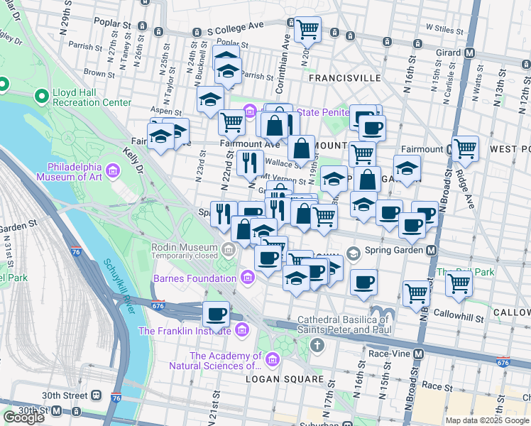 map of restaurants, bars, coffee shops, grocery stores, and more near in Philadelphia