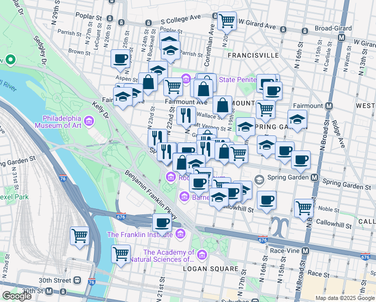 map of restaurants, bars, coffee shops, grocery stores, and more near in Philadelphia