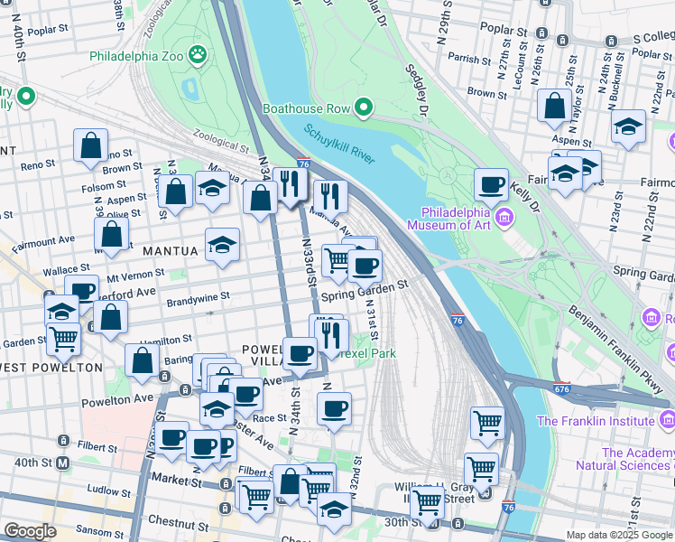 map of restaurants, bars, coffee shops, grocery stores, and more near in Philadelphia