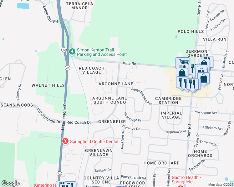 map of restaurants, bars, coffee shops, grocery stores, and more near 2910 Red Coach Drive in Springfield