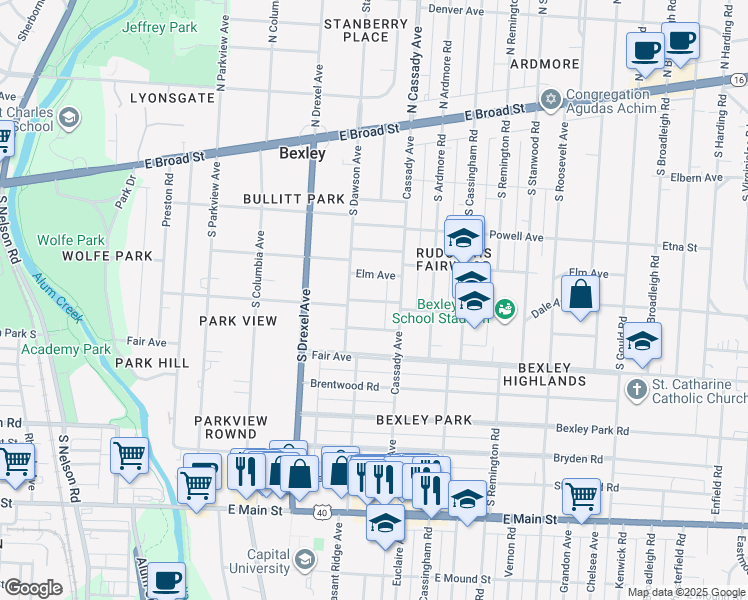 map of restaurants, bars, coffee shops, grocery stores, and more near 2434 Dale Avenue in Columbus