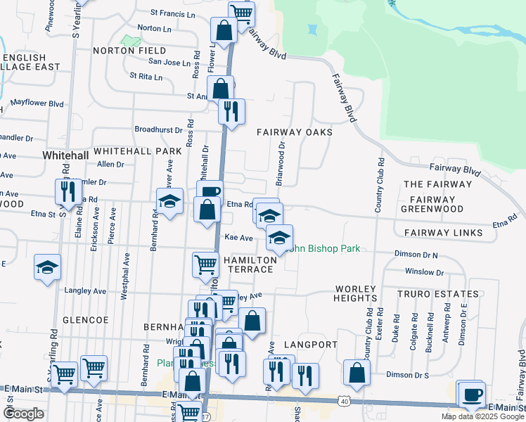 map of restaurants, bars, coffee shops, grocery stores, and more near 540 South Hamilton Road in Columbus