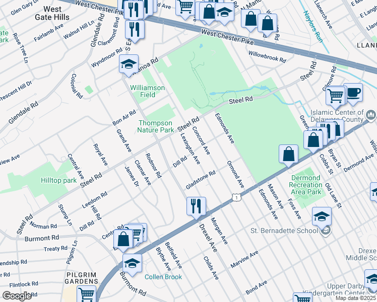 map of restaurants, bars, coffee shops, grocery stores, and more near 200 Lexington Avenue in Havertown