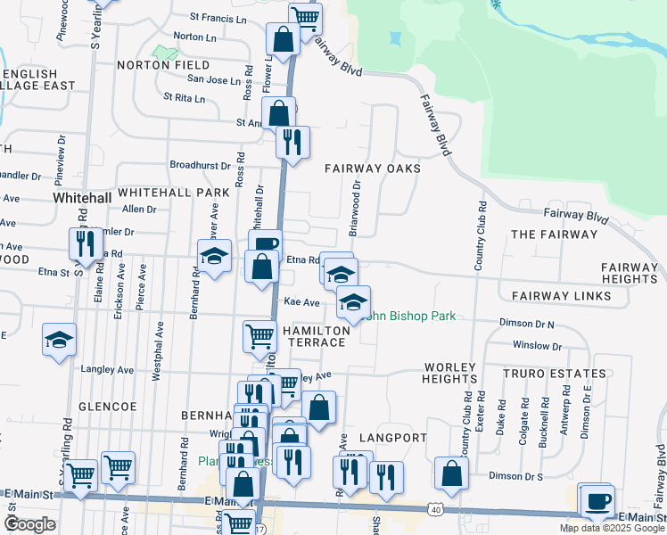 map of restaurants, bars, coffee shops, grocery stores, and more near 540 South Hamilton Road in Columbus