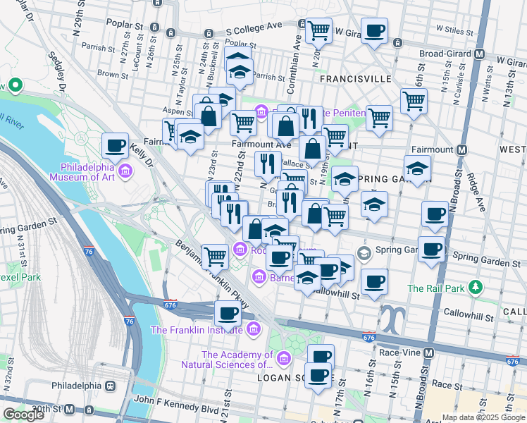 map of restaurants, bars, coffee shops, grocery stores, and more near in Philadelphia