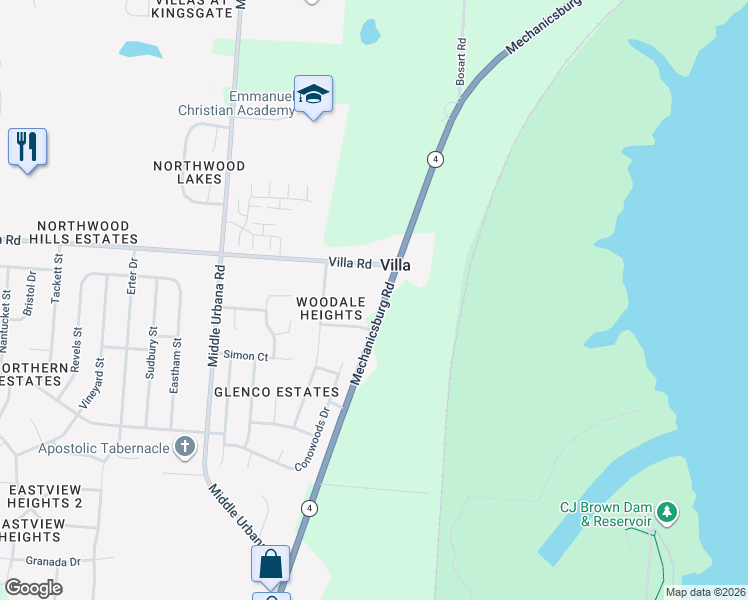 map of restaurants, bars, coffee shops, grocery stores, and more near 2315 Villa Rd in Springfield