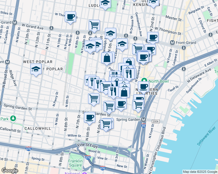 map of restaurants, bars, coffee shops, grocery stores, and more near in Philadelphia