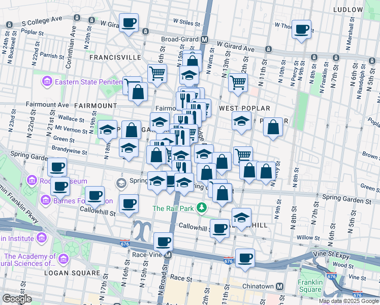 map of restaurants, bars, coffee shops, grocery stores, and more near in Philadelphia