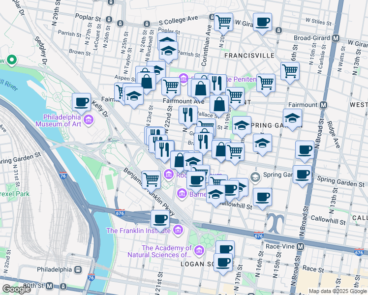 map of restaurants, bars, coffee shops, grocery stores, and more near in Philadelphia