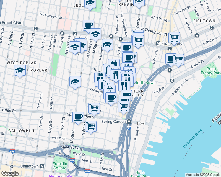 map of restaurants, bars, coffee shops, grocery stores, and more near 826 North 3rd Street in Philadelphia