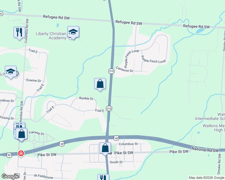 map of restaurants, bars, coffee shops, grocery stores, and more near 8979-9019 Hazelton-Etna Road Southwest in Pataskala