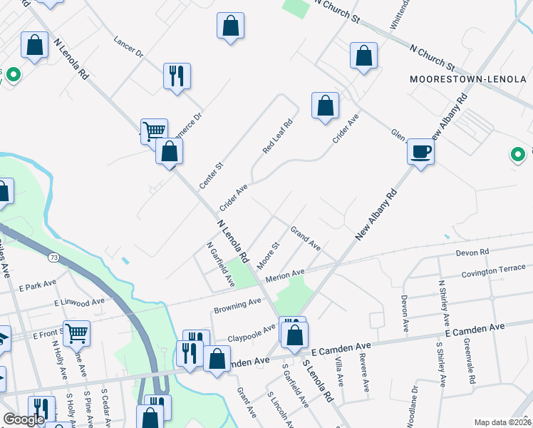 map of restaurants, bars, coffee shops, grocery stores, and more near 201 East Wilson Avenue in Moorestown