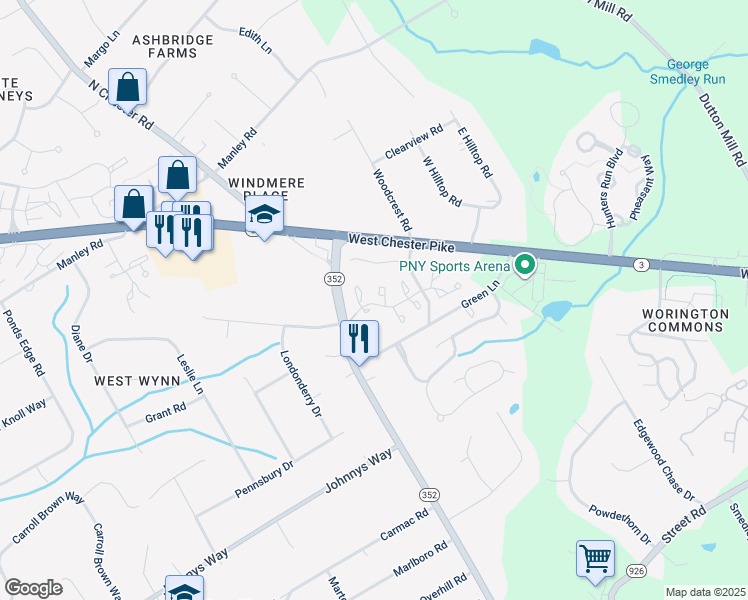 map of restaurants, bars, coffee shops, grocery stores, and more near 704 Winchester Court in West Chester