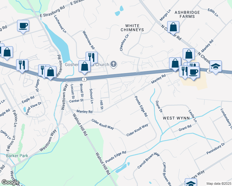map of restaurants, bars, coffee shops, grocery stores, and more near 409 Summit House in West Chester
