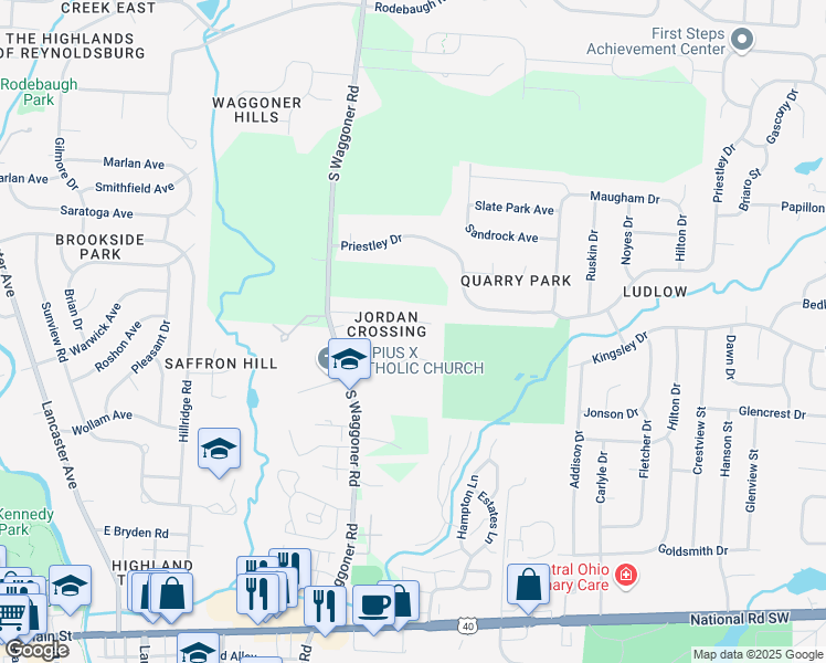 map of restaurants, bars, coffee shops, grocery stores, and more near 7807 Jordan Crossing in Reynoldsburg