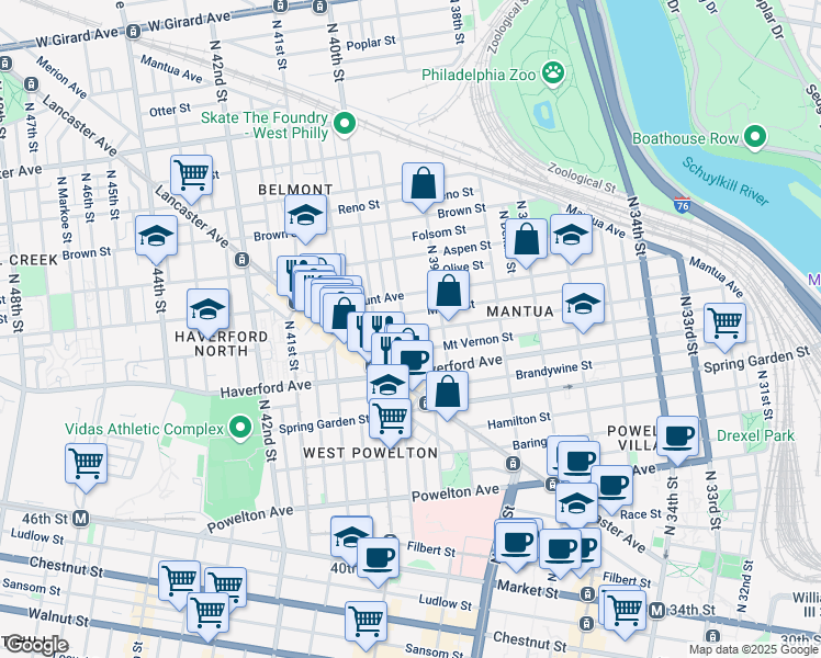 map of restaurants, bars, coffee shops, grocery stores, and more near 645 Union Street in Philadelphia