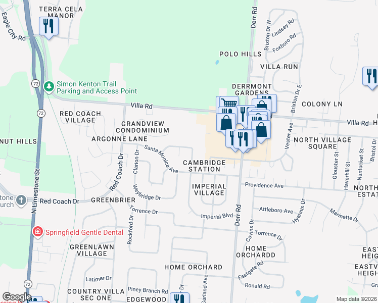 map of restaurants, bars, coffee shops, grocery stores, and more near 841-941 Henderson Dr in Springfield