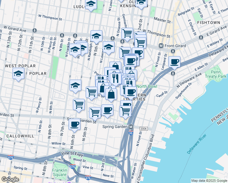 map of restaurants, bars, coffee shops, grocery stores, and more near 843 North 3rd Street in Philadelphia