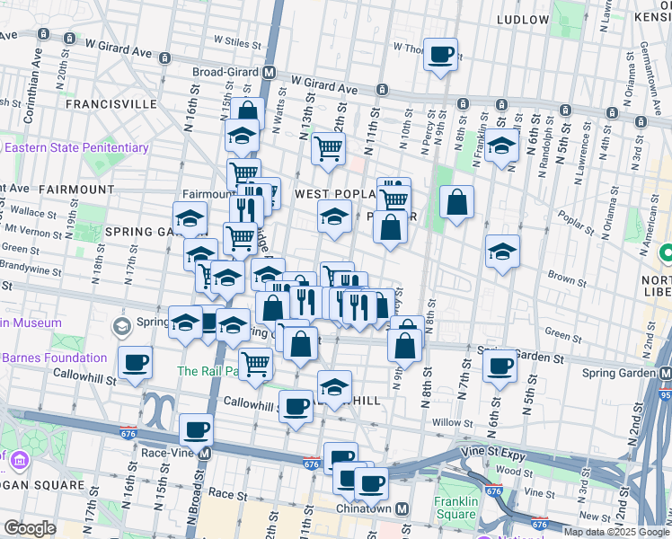 map of restaurants, bars, coffee shops, grocery stores, and more near in Philadelphia
