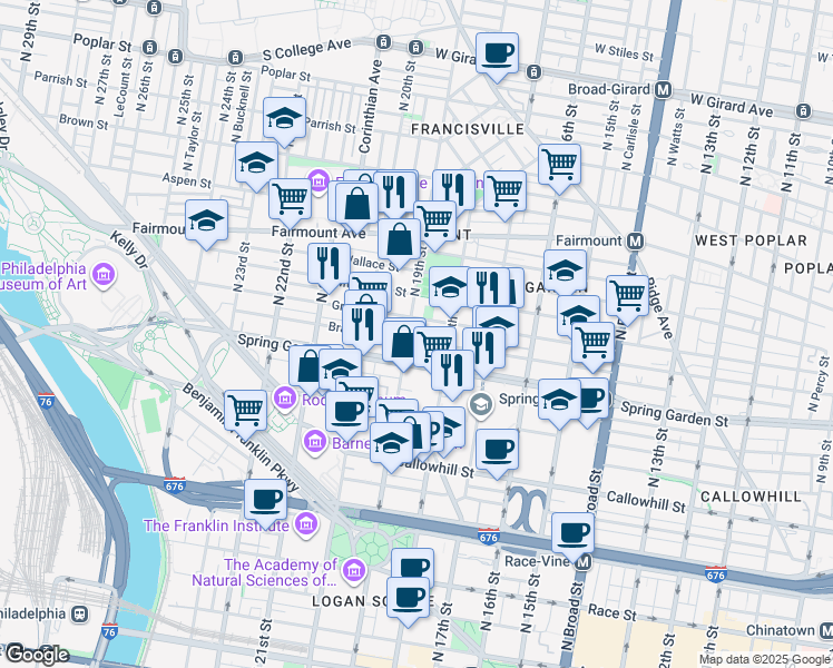 map of restaurants, bars, coffee shops, grocery stores, and more near in Philadelphia
