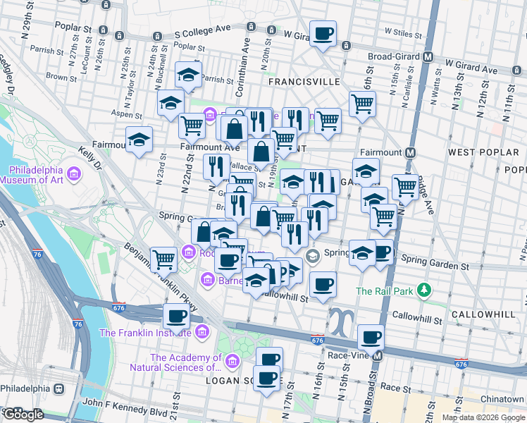 map of restaurants, bars, coffee shops, grocery stores, and more near in Philadelphia