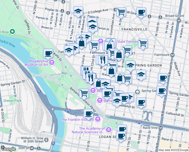 map of restaurants, bars, coffee shops, grocery stores, and more near in Philadelphia