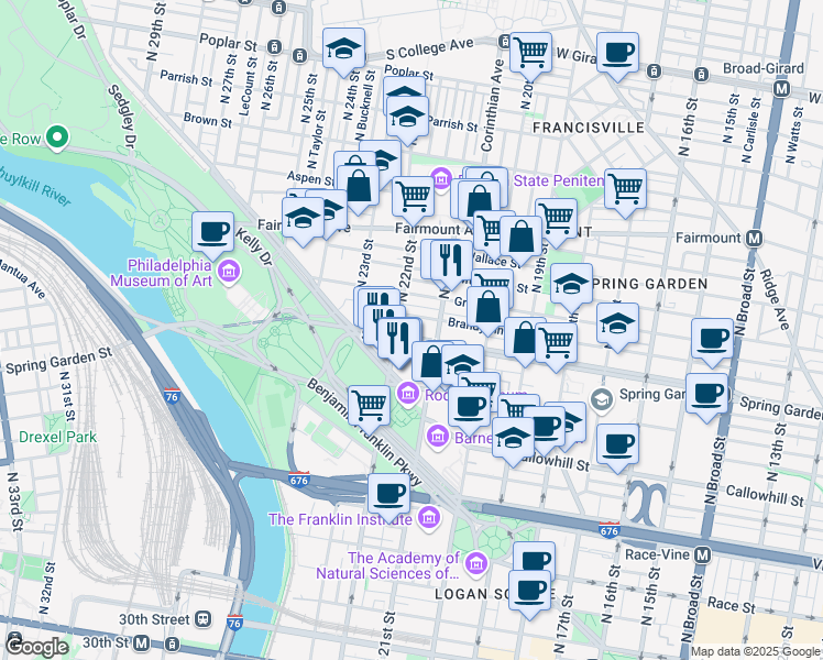 map of restaurants, bars, coffee shops, grocery stores, and more near in Philadelphia