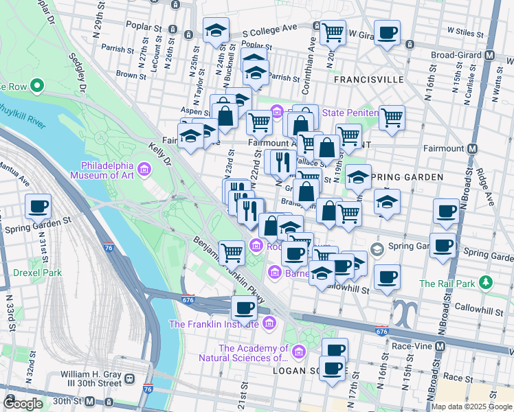 map of restaurants, bars, coffee shops, grocery stores, and more near in Philadelphia