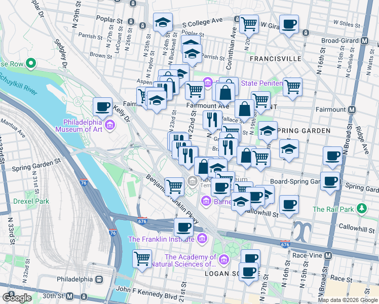 map of restaurants, bars, coffee shops, grocery stores, and more near in Philadelphia
