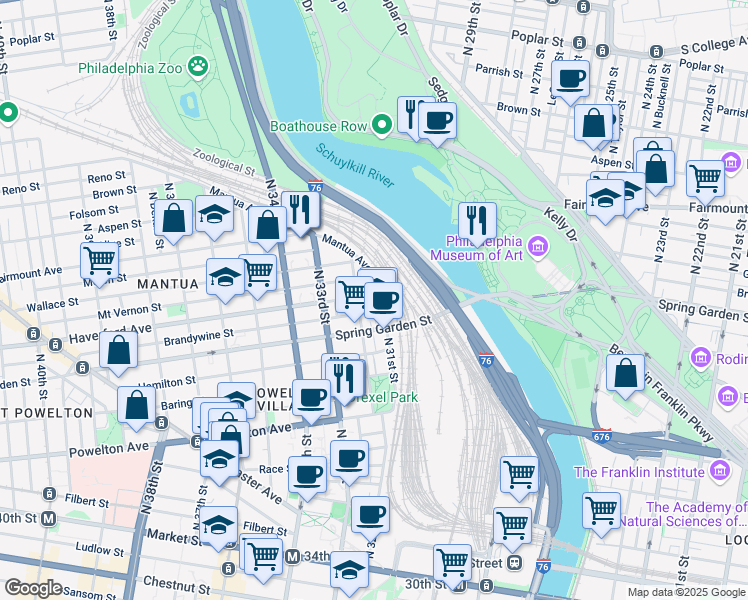 map of restaurants, bars, coffee shops, grocery stores, and more near in Philadelphia