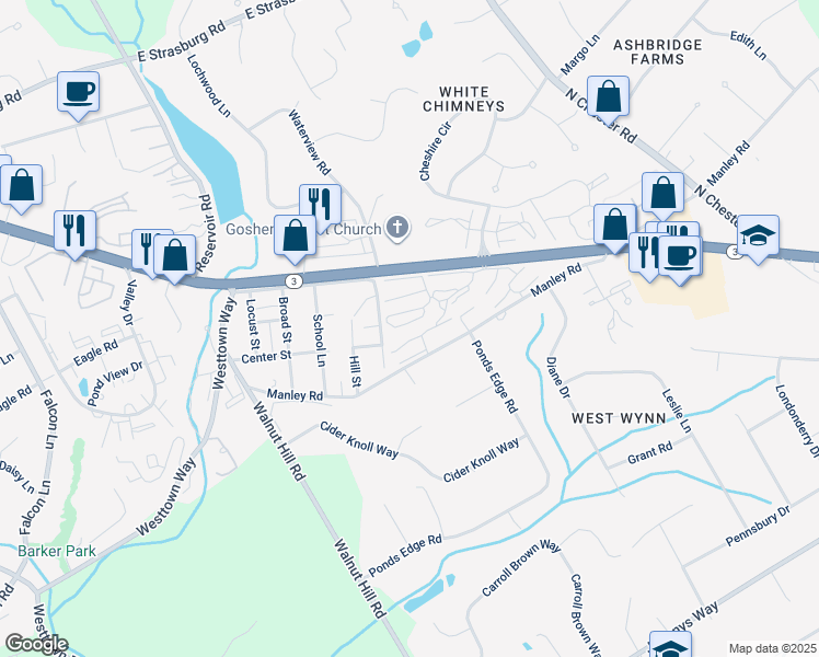 map of restaurants, bars, coffee shops, grocery stores, and more near 421 Summit House in West Chester