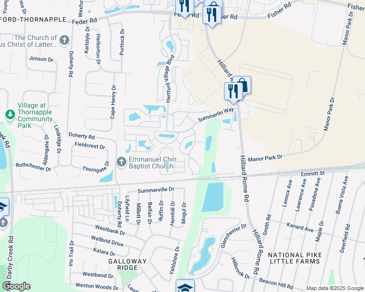 map of restaurants, bars, coffee shops, grocery stores, and more near 655 Carpenter Ridge in Columbus