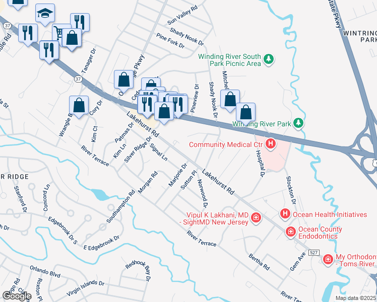 map of restaurants, bars, coffee shops, grocery stores, and more near 508 Lakehurst Road in Toms River