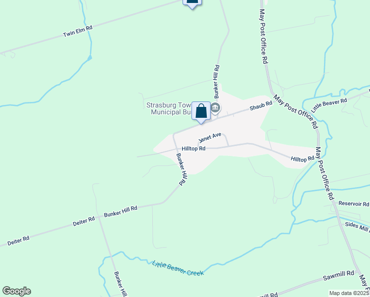 map of restaurants, bars, coffee shops, grocery stores, and more near 339 Hilltop Road in Strasburg