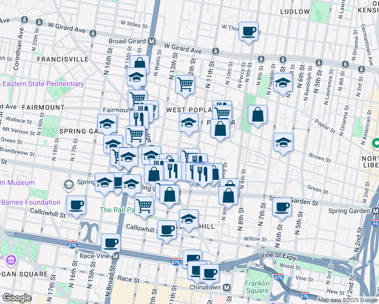 map of restaurants, bars, coffee shops, grocery stores, and more near in Philadelphia