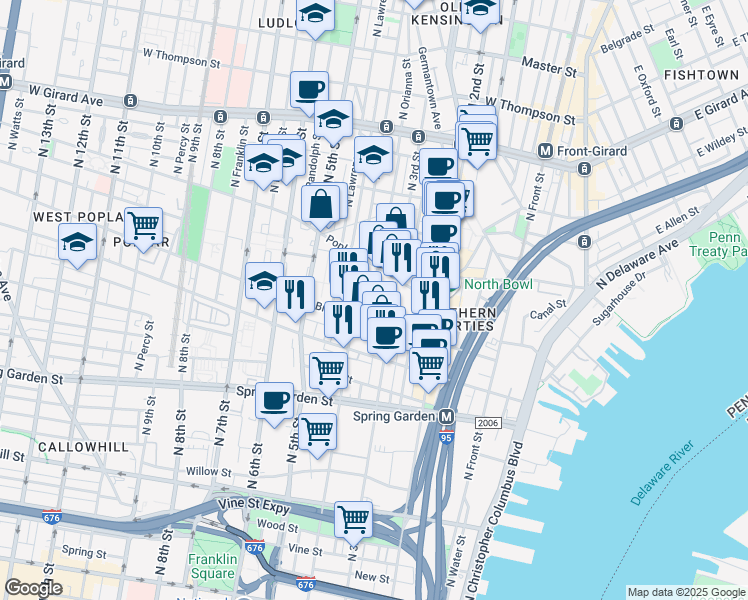 map of restaurants, bars, coffee shops, grocery stores, and more near 826-28 North 3rd Street in Philadelphia