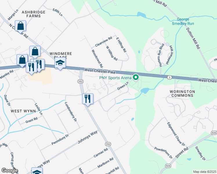 map of restaurants, bars, coffee shops, grocery stores, and more near 1703 Newmarket Court in West Chester