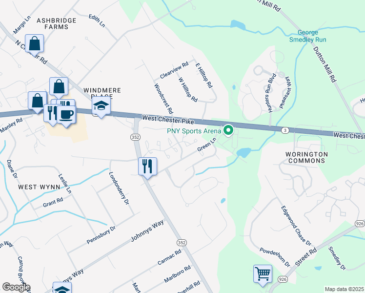 map of restaurants, bars, coffee shops, grocery stores, and more near 1703 Newmarket Court in West Chester