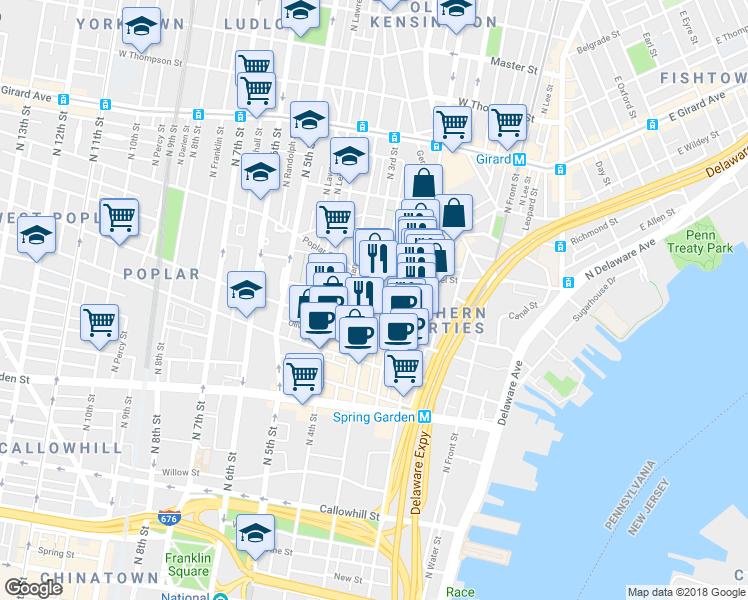 map of restaurants, bars, coffee shops, grocery stores, and more near 837 North 3rd Street in Philadelphia
