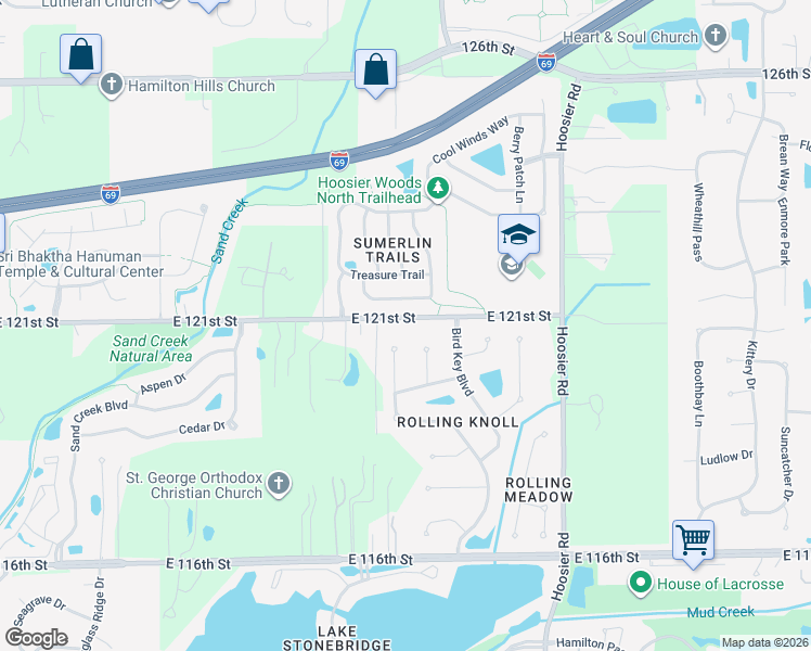 map of restaurants, bars, coffee shops, grocery stores, and more near 10975 East 121st Street in Fishers