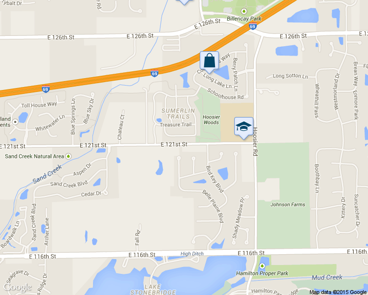 map of restaurants, bars, coffee shops, grocery stores, and more near 10975 East 121st Street in Fishers