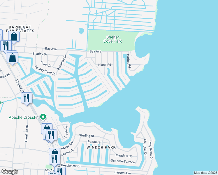map of restaurants, bars, coffee shops, grocery stores, and more near 11 Cove Rd in Toms River
